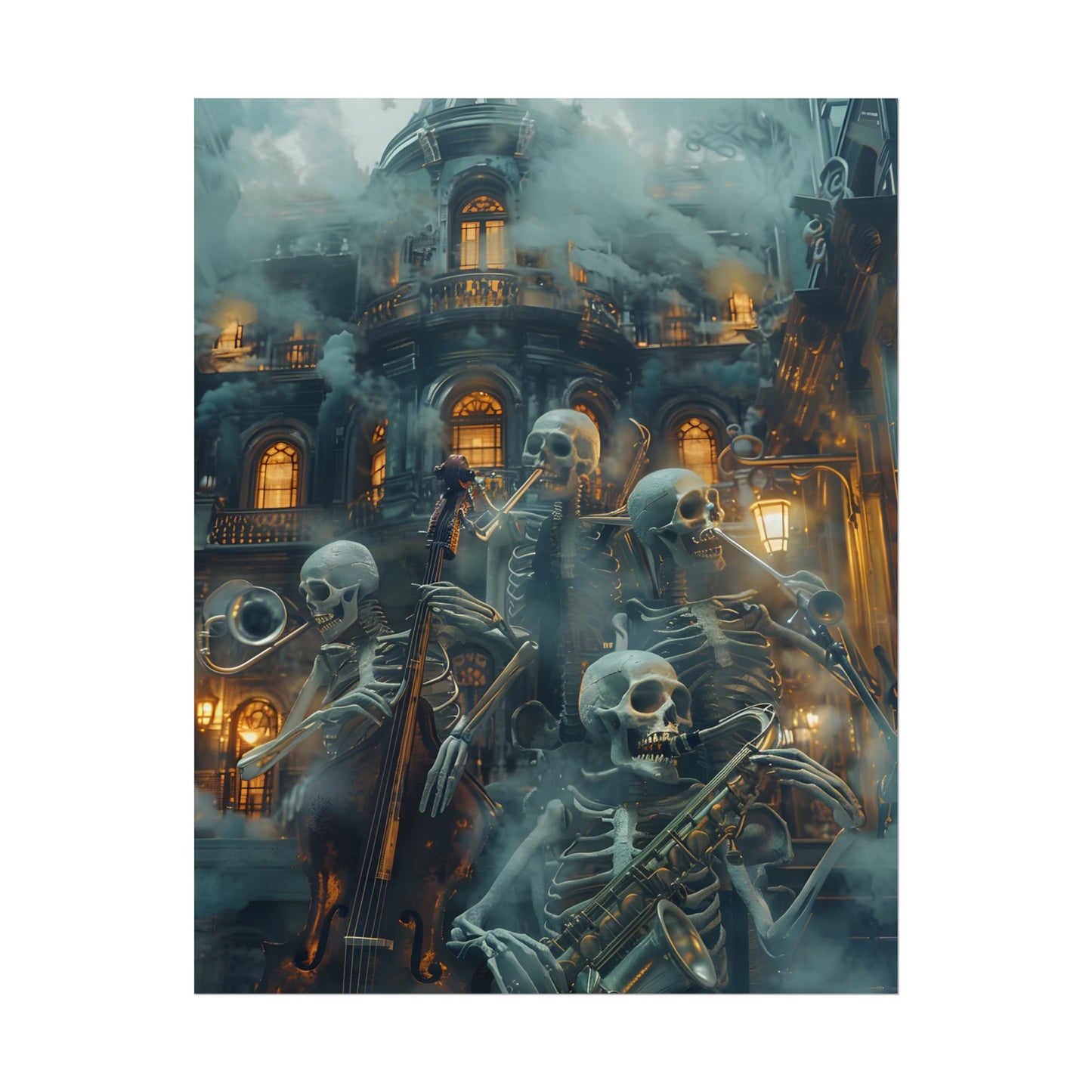 Victorian Lowbrow Skeleton Jazz Band: Dark Artwork - Poster