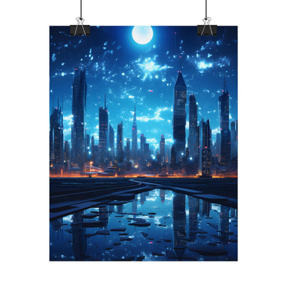 Cyberpunk Night: Quiet Cityscape Digital Art - Poster