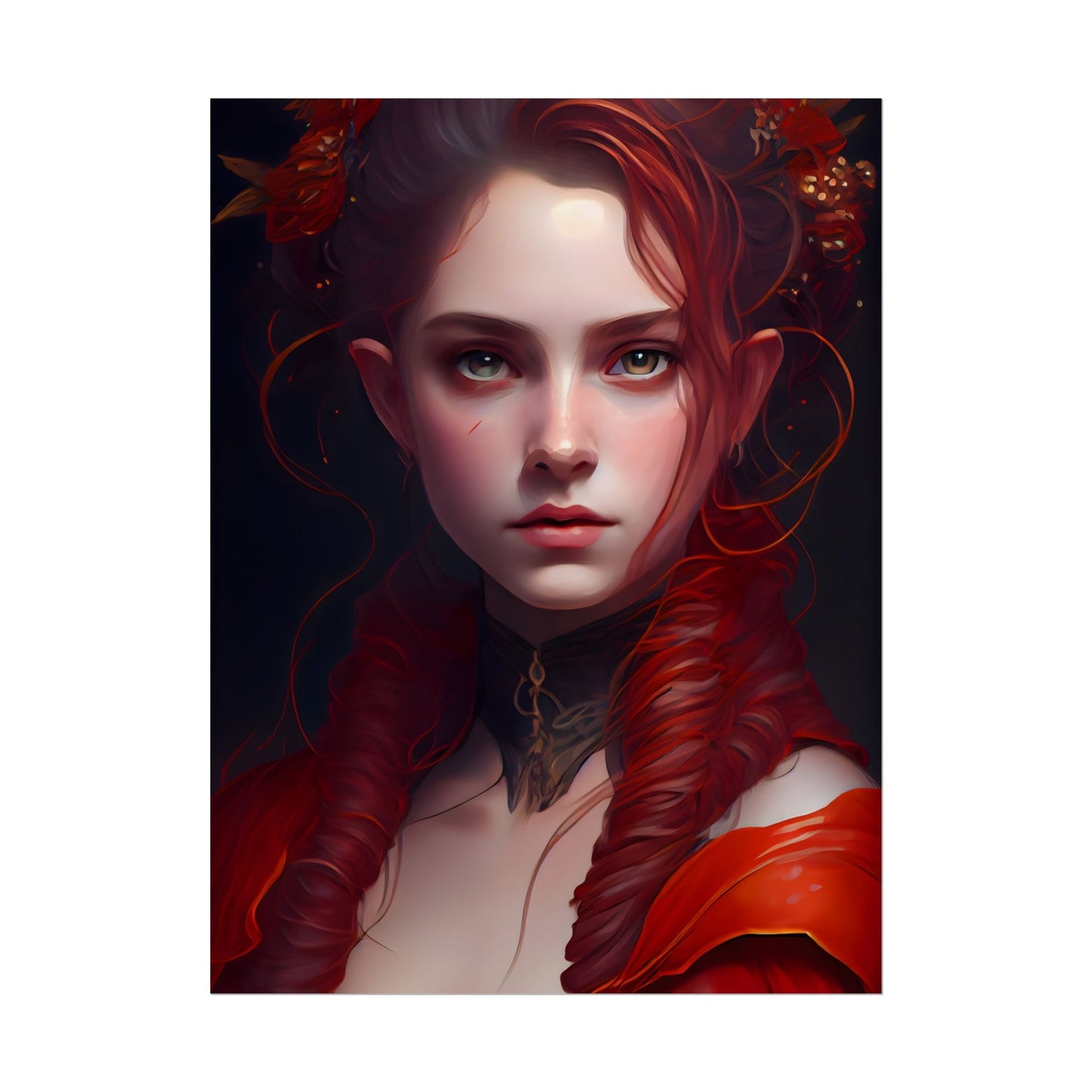 Redhead Portrait: Vibrant Dress Artwork - Poster
