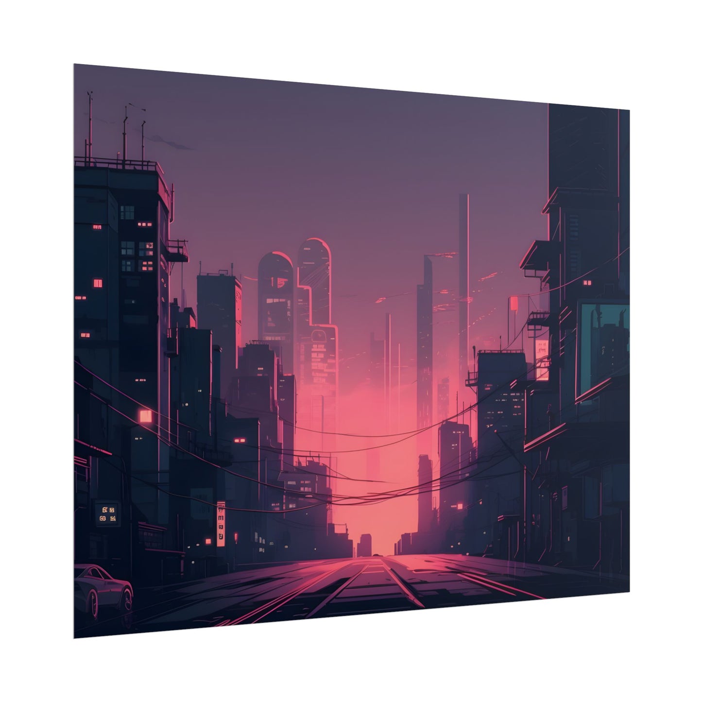 Cyberpunk Nighttime Cityscape: Melancholic Mood - Poster