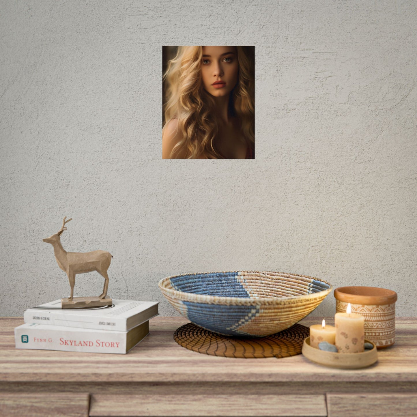 Modern Beauty: Young Blonde Woman in a Short-Sleeved Dress - Poster