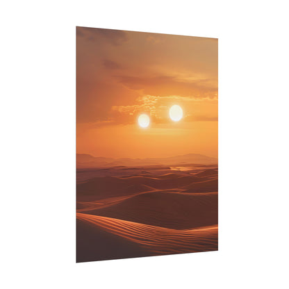 Serene Binary Sunset Artwork: A Peaceful Landscape - Poster