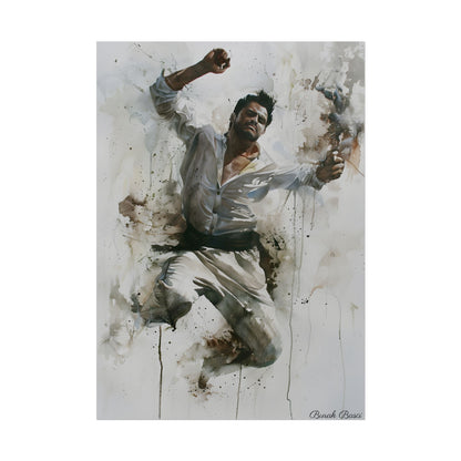 Watercolor Artwork: Man Dancing in Dynamic Movement - Poster