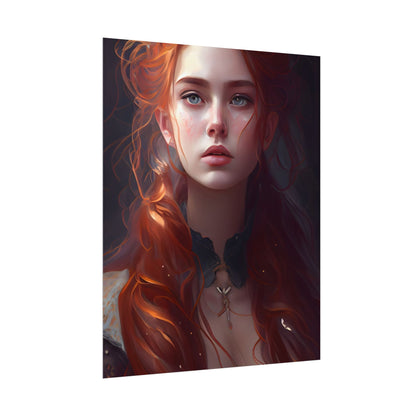 Elegant Redhead Portrait: Female Artwork in Dress - Poster