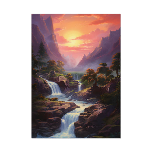 Breathtaking Waterfall Oil Painting: Lush Landscape Art - Poster