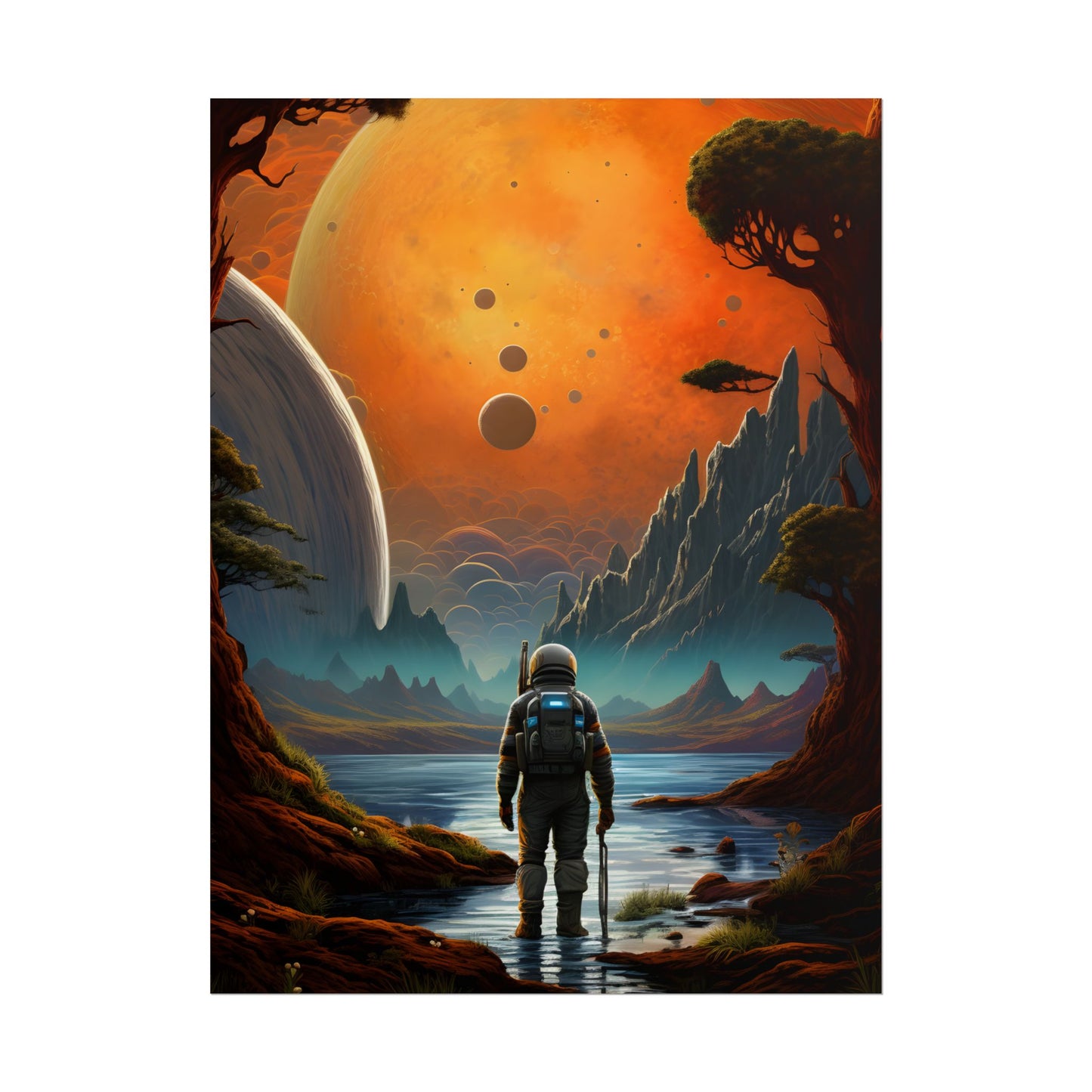 Futuristic Wilderness Explorer: Jetpack Adventure Art - Poster