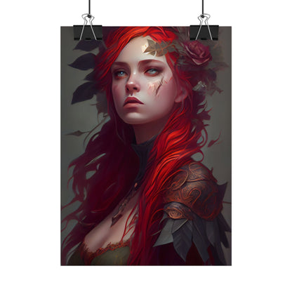 Intimate Red Hair Portrait: Artistic Female Figure in Black Dress - Poster