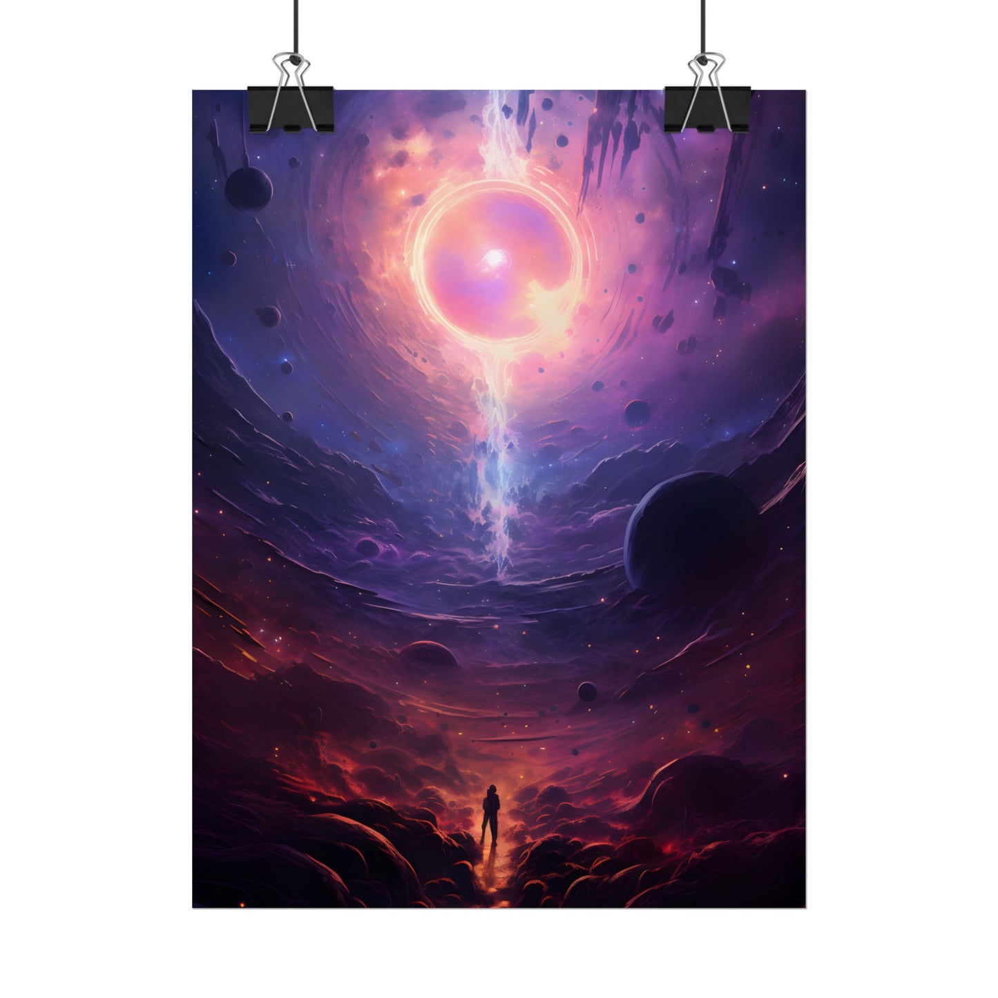 Black Hole Cosmic Odyssey: Dark Planet in Space Art - Poster