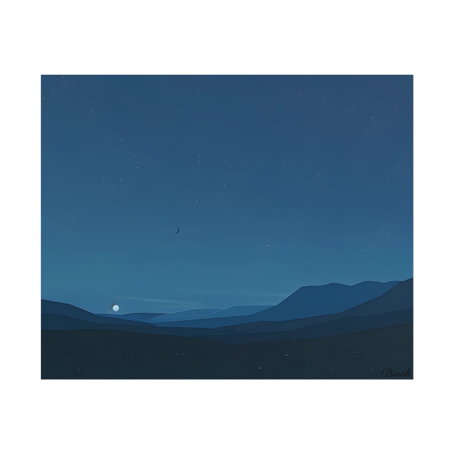 Minimalist Night Sky: Stars and Crescent Moon Art - Poster