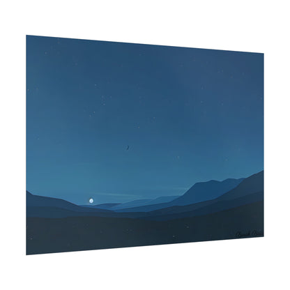 Minimalist Night Sky: Stars and Crescent Moon Art - Poster