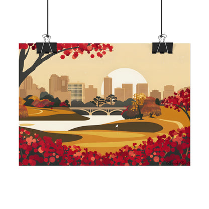 Retro Golf Illustration: Classic Course Scene - Poster