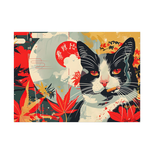 Realistic Tabby Cat with Cigarette: Unconventional Feline Fun - Poster