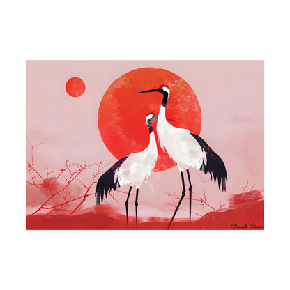 Peaceful Crane Sanctuary: Serene Landscape Nature Art - Poster