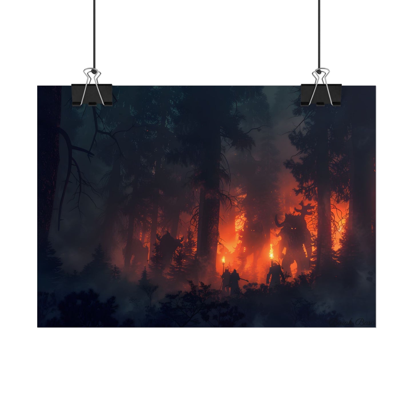Misty Sunset Gathering: A Group in Nature's Embrace - Poster