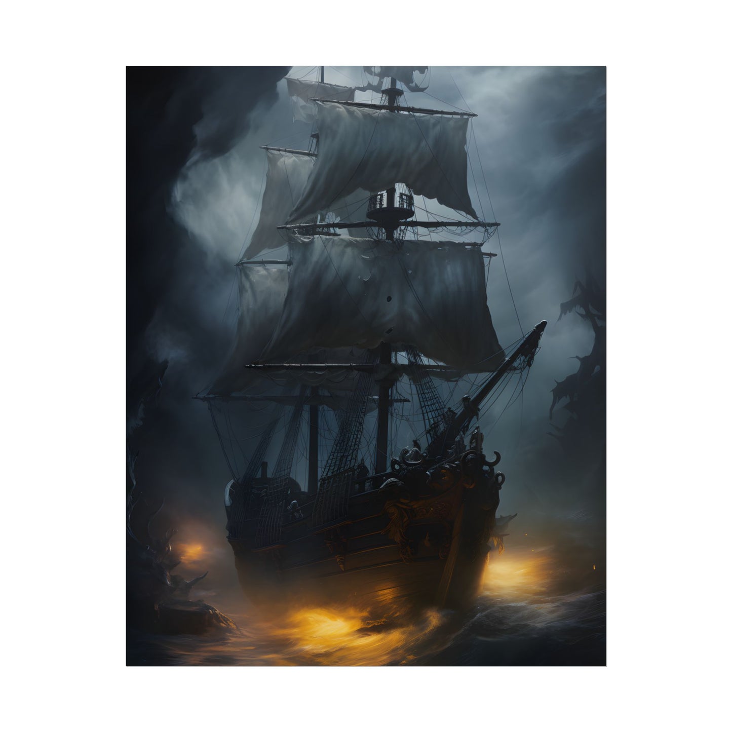 Ghostly Pirate Ship: Sailing Through the Ocean's Edge - Poster