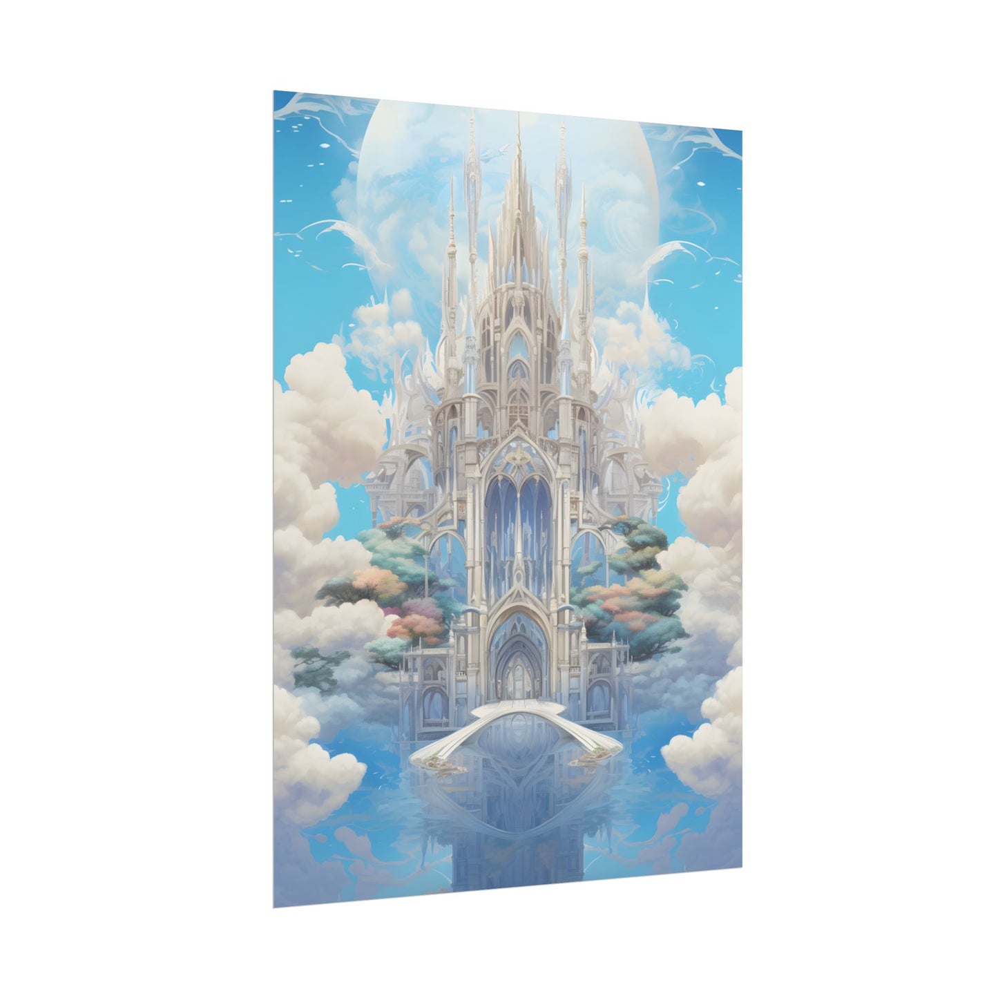 Floating City in Celestial Clouds: Fantasy Artwork - Poster