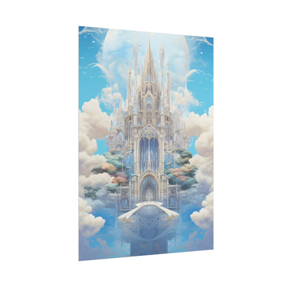 Floating City in Celestial Clouds: Fantasy Artwork - Poster