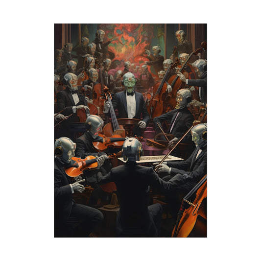 Sentient Robot Orchestra: Dark Symphony Performance Art - Poster