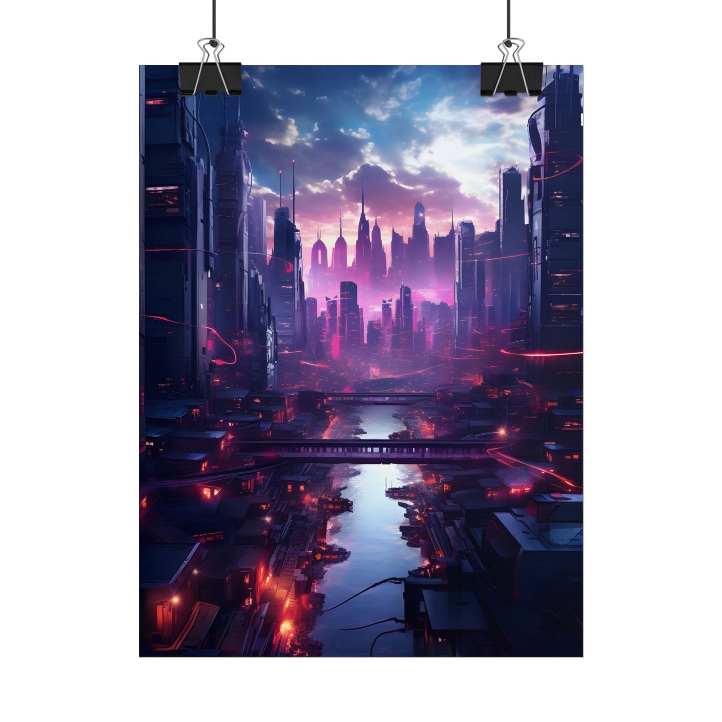 Dystopian Cyberpunk Cityscape: Neon Futuristic Artwork - Poster