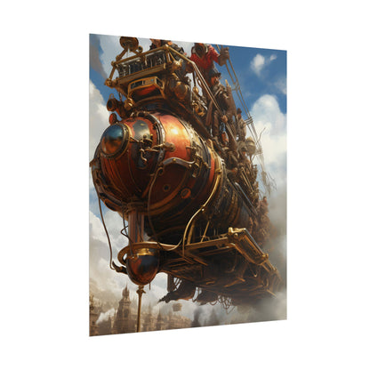 Thrilling Steampunk Sky-Liner: Racing Steam Locomotive on Colum - Poster