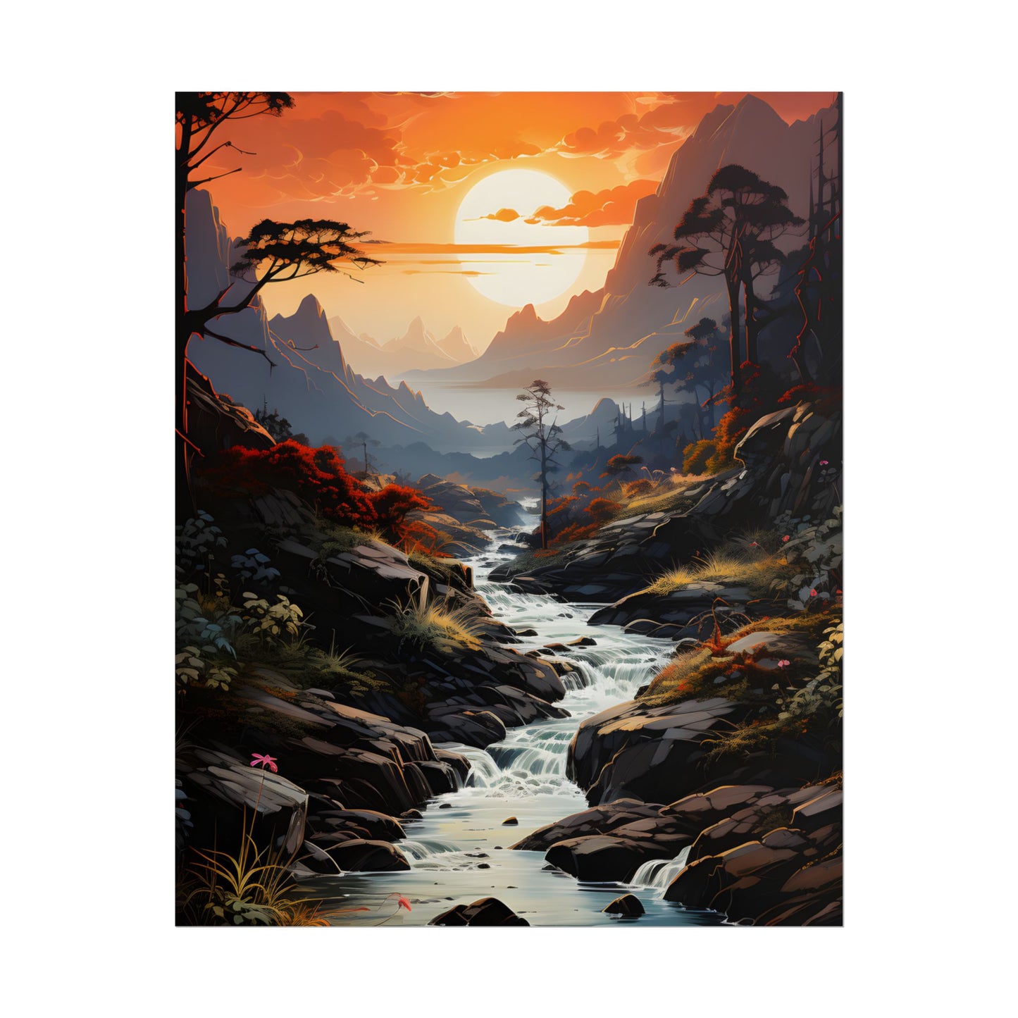 Breathtaking Waterfall: Vibrant Oil Painting Art - Poster