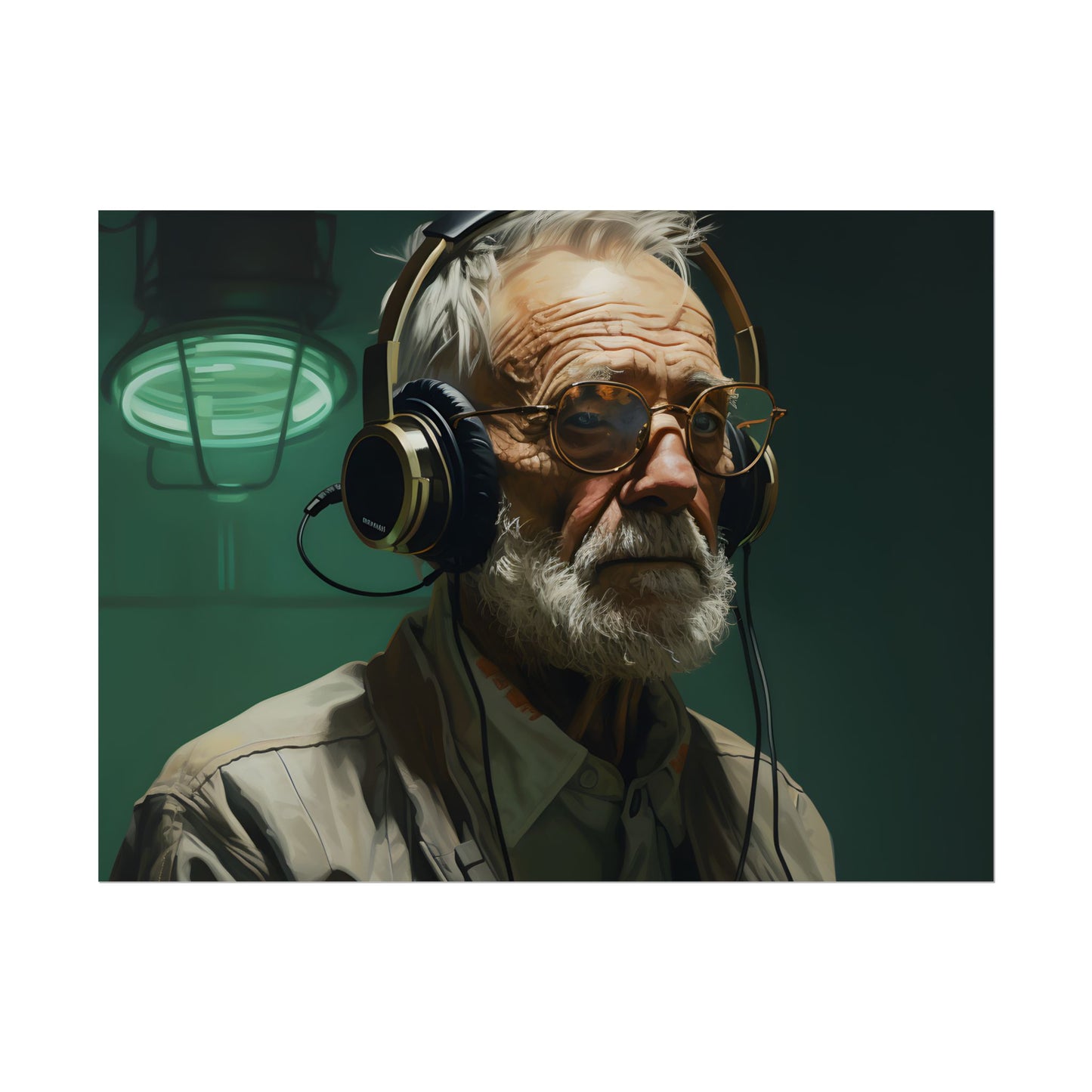 Old Man Connected: Sci-Fi Headset Experiment Digital Art - Poster