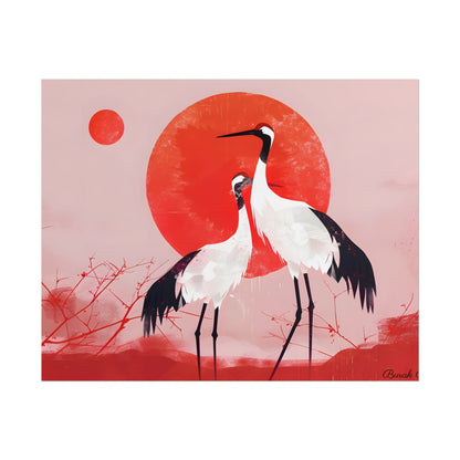 Peaceful Crane Sanctuary: Serene Landscape Nature Art - Poster