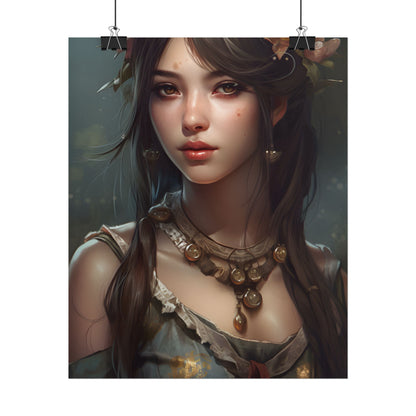 Realistic Female Portrait: Black Haired Beauty - Poster
