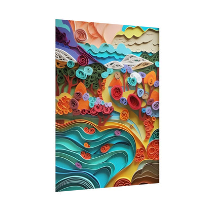 Paper Quilled Beach Bliss: Artistic Coastal Landscape - Poster