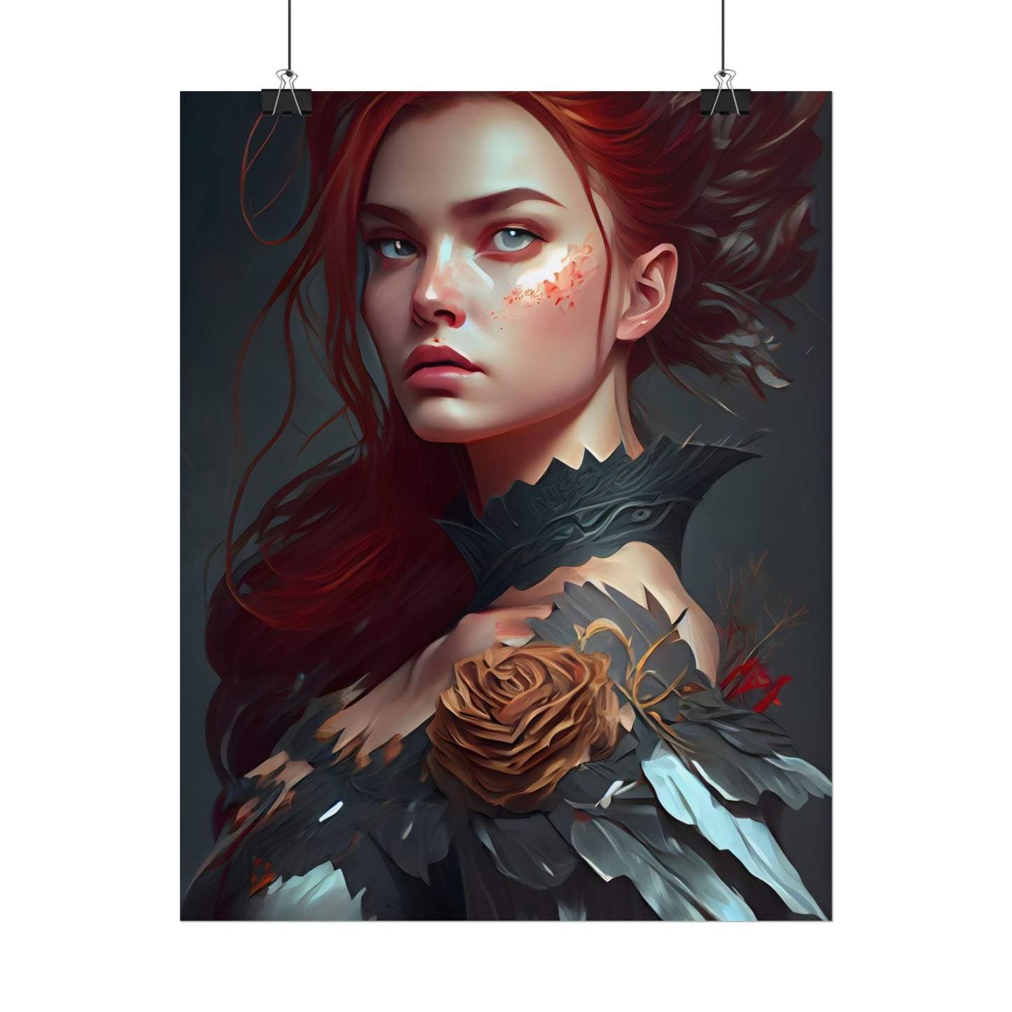 Stunning Redhead in Formal Dress: Elegant Portrait - Poster