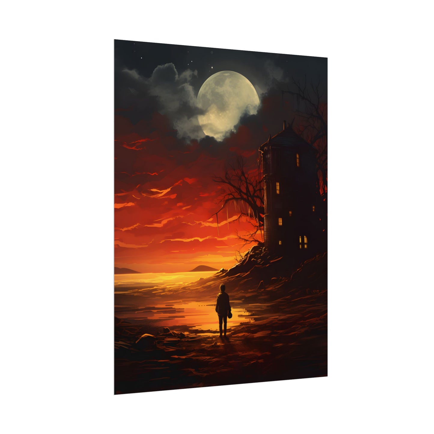 Black and White Portrait: Mysterious Figure Seated - Poster