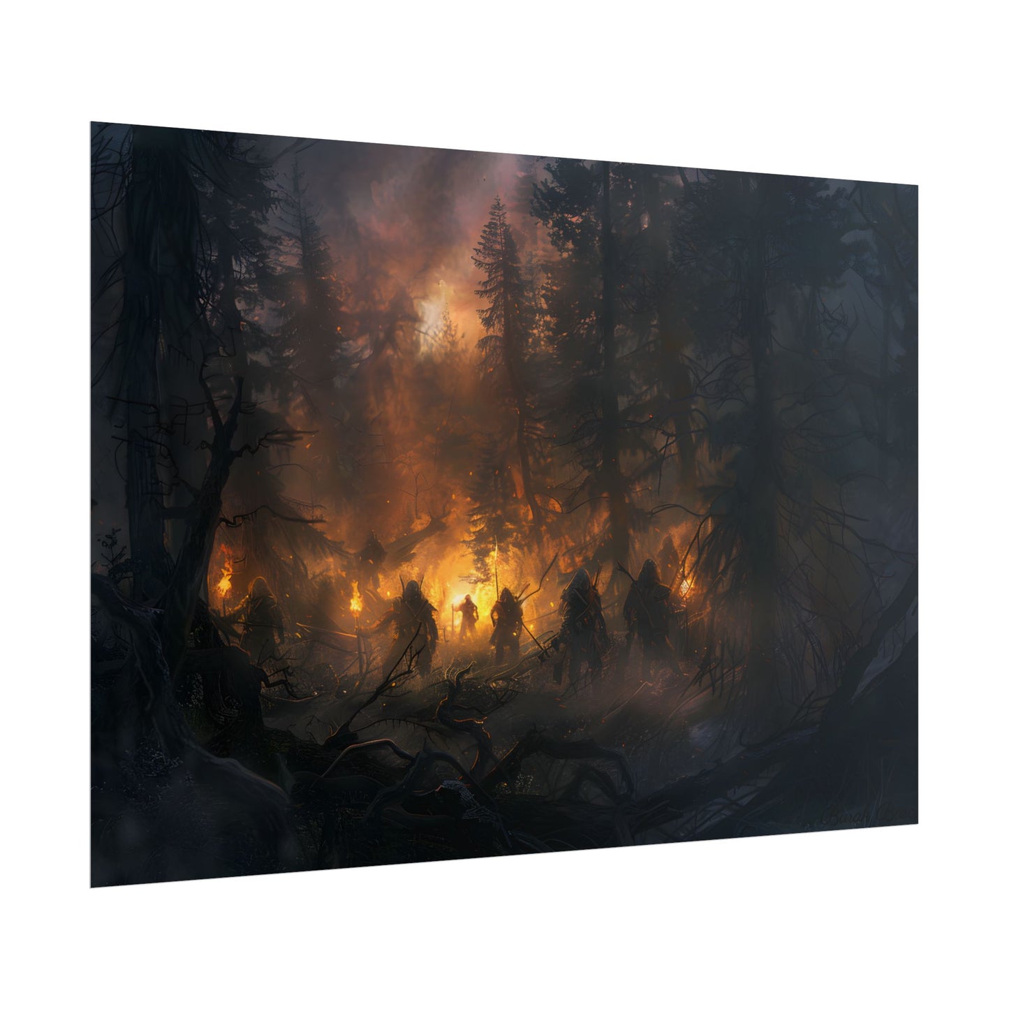 Tranquil Forest Sunset: People Connecting with Nature - Poster
