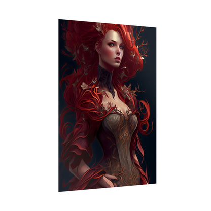 Red Hair Portrait: Elegant Female in Black Dress - Poster