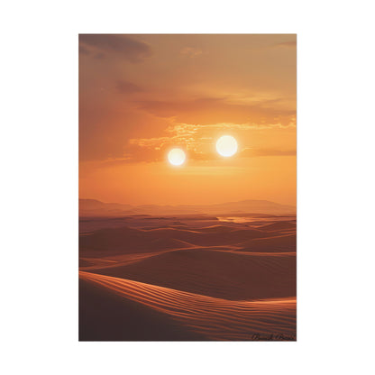 Serene Binary Sunset Artwork: A Peaceful Landscape - Poster