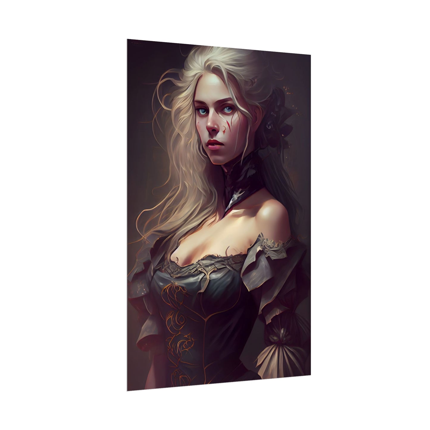 Blonde Female Portrait in a Dress: Stunning Artwork - Poster