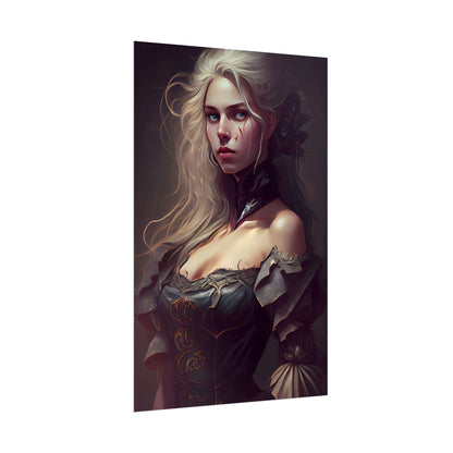Blonde Female Portrait in a Dress: Stunning Artwork - Poster