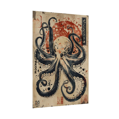 Stylized Octopus: Vibrant Japanese Ukiyo-E Artwork - Poster