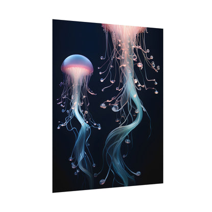 Bioluminescent Oceanic Ballet: Underwater Dancer in Motion - Poster