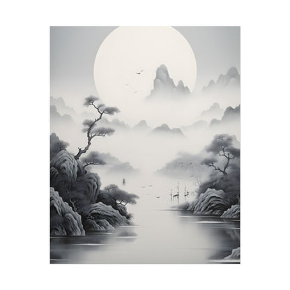 Chinese Ink Mirror Landscape: Serene Artwork - Poster