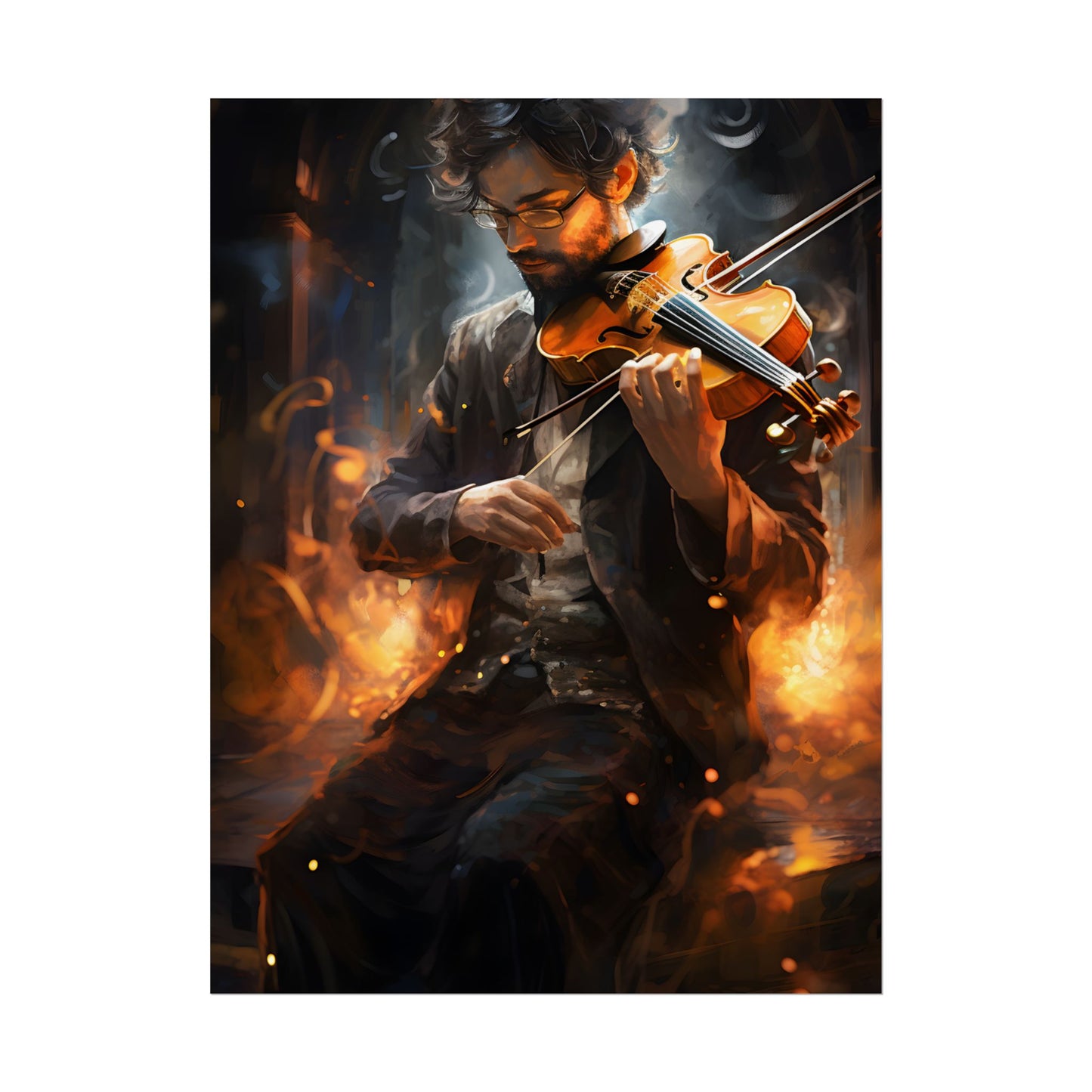 The Mysterious Musician: Close-Up Portrait with Violin - Poster