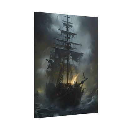 Eerie Pirate Ghost Ship: Sailing Seascape Artwork - Poster