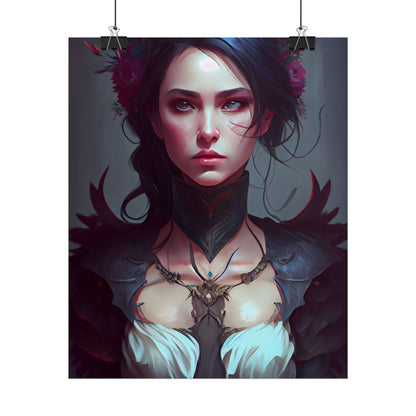 Enchanting Female Portrait: Elegant Black Dress Artwork - Poster