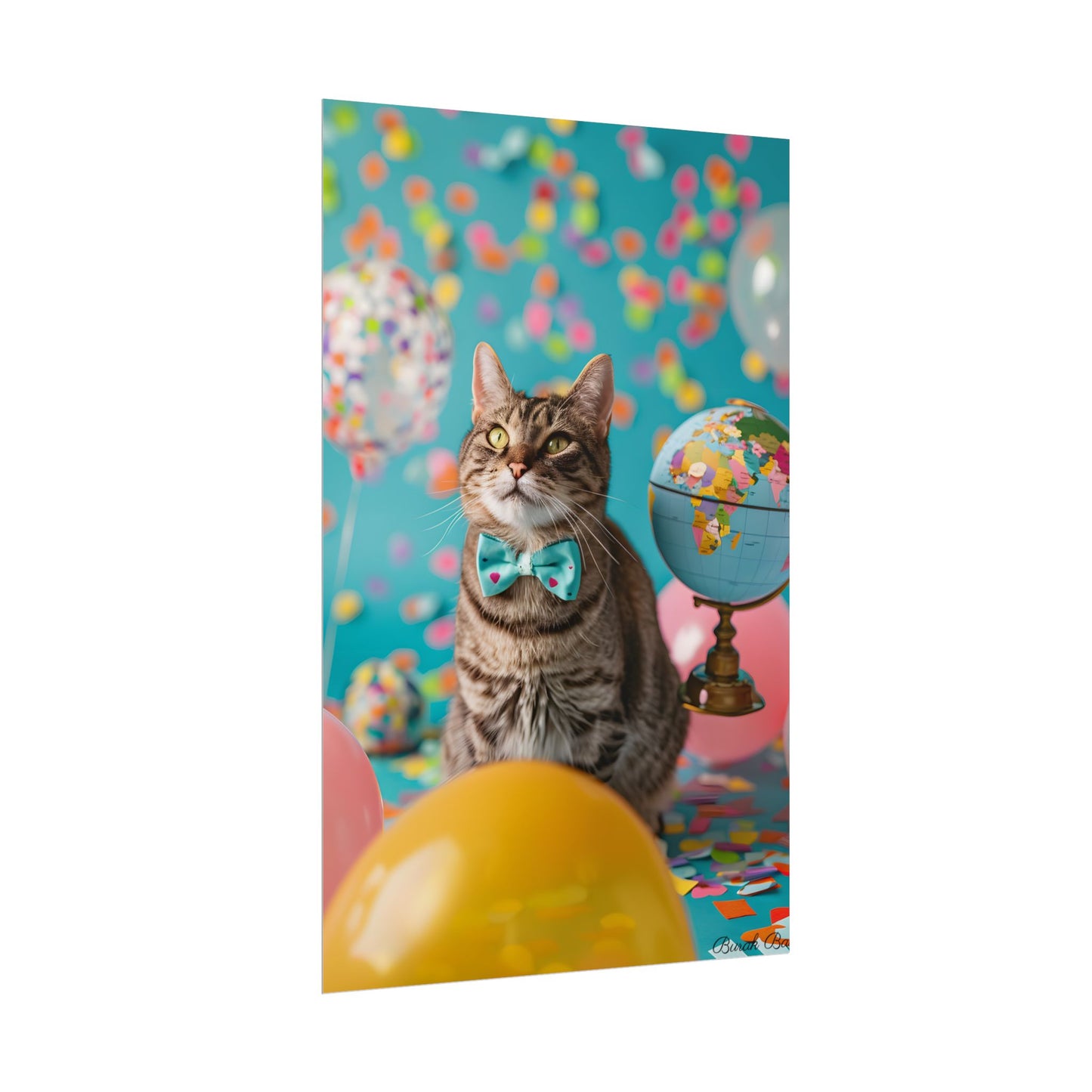 Whimsical Cat with Bow Tie: Mysterious Feline Artwork - Poster