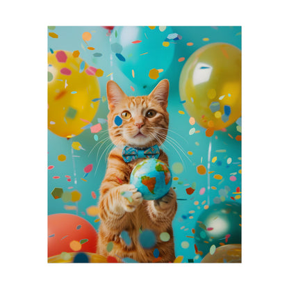 Charming Whiskers: Cat in Bow Tie with Mini Flag - Poster