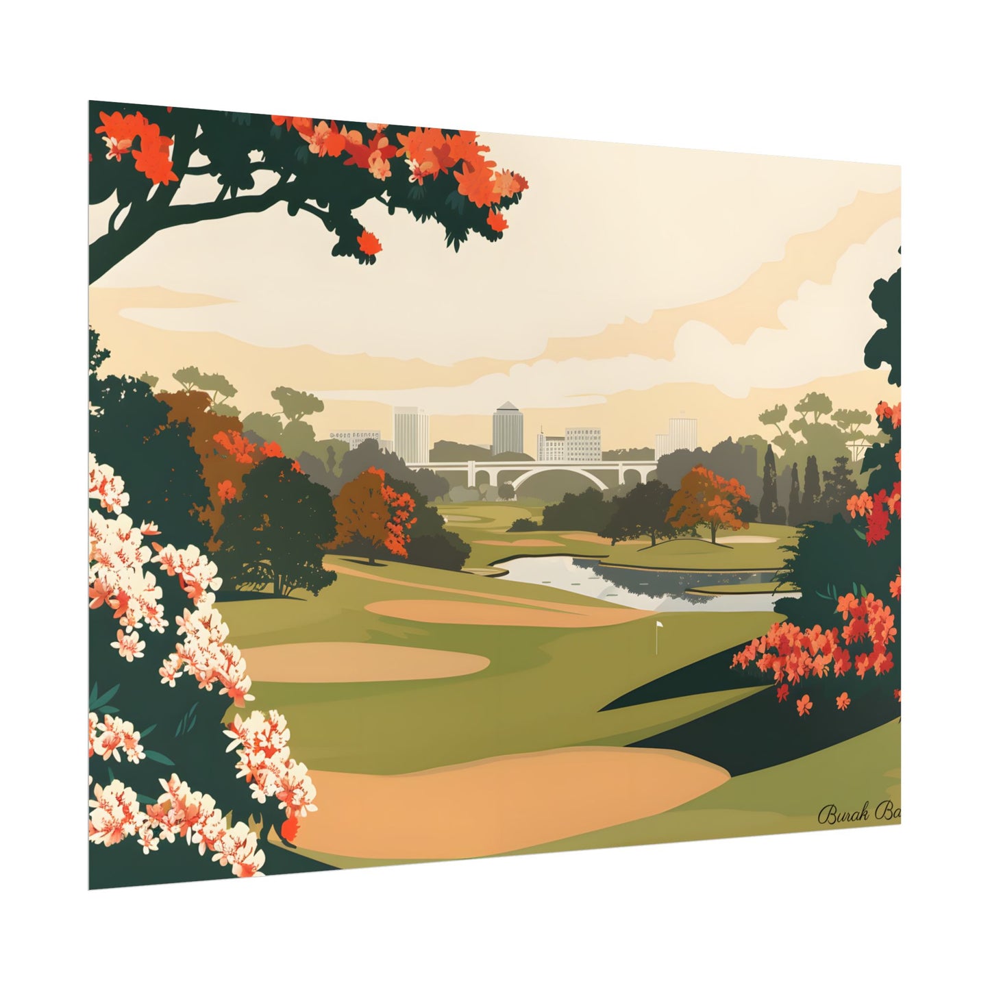 Retro Golf Illustration: Classic Course Art - Poster