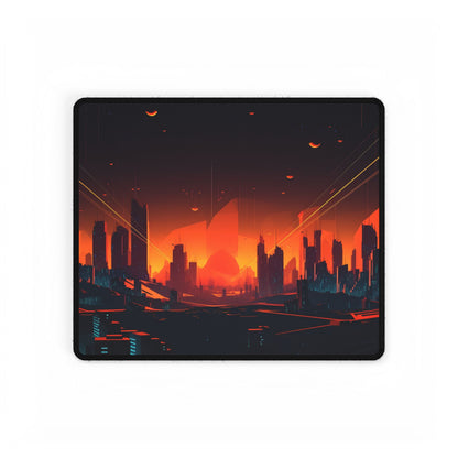 Cyberpunk Cityscape: Nighttime Landscape Photograph - Desk Mat