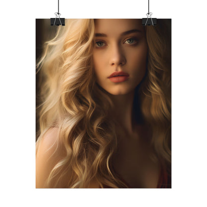 Modern Beauty: Young Blonde Woman in a Short-Sleeved Dress - Poster
