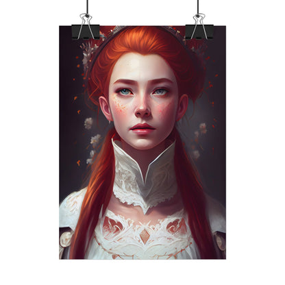 Soft Glow Redhead Portrait: Elegant Female Artwork in Dress - Poster