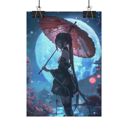 Anime Winter Girl: Gentle Snow Scene Art - Poster