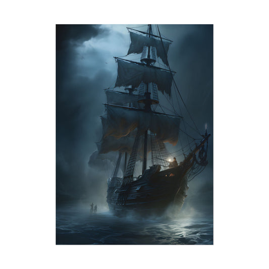 Pirate Ghost Ship Sails at Sea: Mysterious Maritime Art - Poster